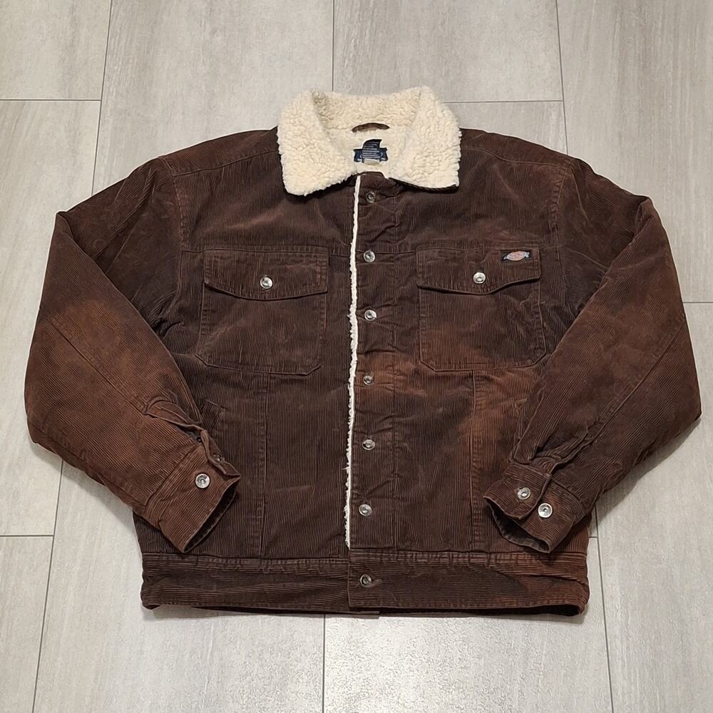 Dickies Corduroy Trucker Y2K Jacket Mens M Brown Sherpa Lined Outdoors